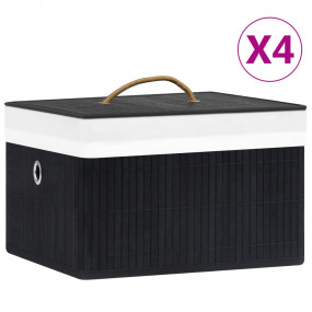 Storage Box Set of 4 Black Bamboo, Fabric Medium Collap...