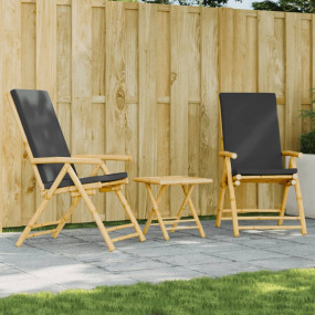 Bistro Set Dark Grey Bamboo, Polyester Compact Foldable