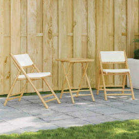 Bistro Set Cream White Bamboo, Fabric, Foam, Cotton fib...