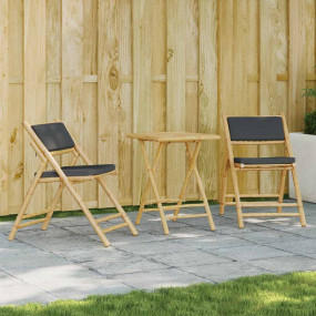 Bistro Set Dark Grey, Natural Bamboo Bamboo, Polyester ...