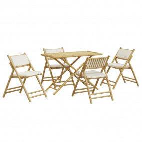 Bistro Set Cream White Bamboo Durable Bistro Set Rectan...