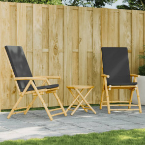 Bistro Set Dark Grey, Natural Brown Bamboo, Polyester S...
