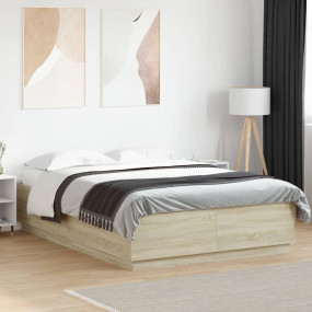 Bed Frame Sonoma oak Engineered wood and plywood Double...