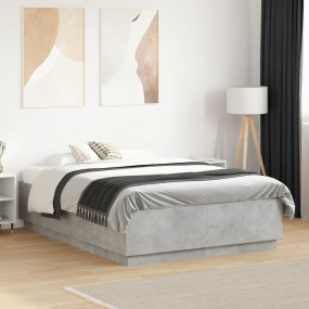 Bed Frame Concrete Grey Engineered Wood Double Sturdy B...