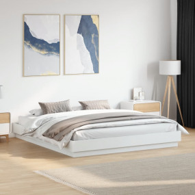 Bed Frame White Engineered wood, Plywood slats King Siz...