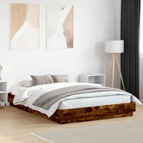Bed Frame Smoked Oak Engineered wood 55.1x78.7 in Doubl...