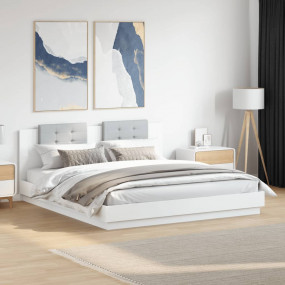 Bed Frame White Engineered wood Full Bed Modern Bed Fra...