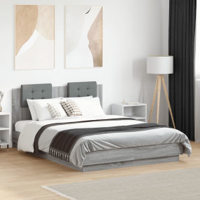 Bed Frame Grey Sonoma Engineered Wood Double Modern Bed...