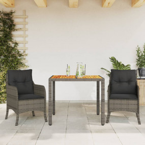 Garden Dining Set Gray PE rattan, acacia wood, fabric S...