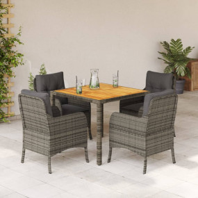 Garden Dining Set Grey PE Rattan 4-seater Removable Cov...