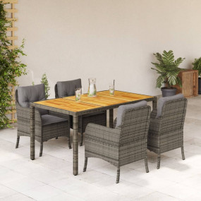 Garden Dining Set Gray PE Rattan, Powder-Coated Steel, ...