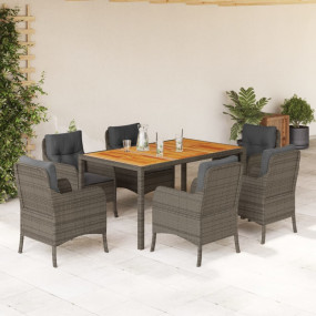 Garden Dining Set Grey PE rattan 6-seater Removable Cov...