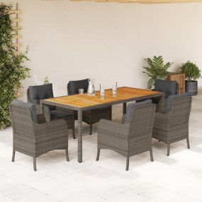 Garden Dining Set Grey PE Rattan 6-seater Removable Cov...