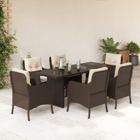 Garden Dining Set Brown Poly Rattan 6-seater