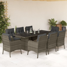 Garden Dining Set Grey PE Rattan 8-seater Removable Cov...