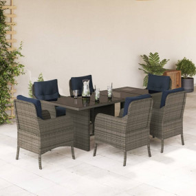Garden Dining Set Grey PE Rattan 6-seater UV-resistant ...
