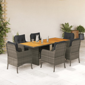 Garden Dining Set Grey PE rattan 6-seater Removable Cov...