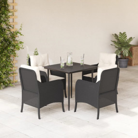 Garden Dining Set Black Poly Rattan 4-seater Removable ...