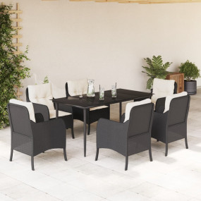 Garden Dining Set Black PE rattan Seats 6 Removable Cov...