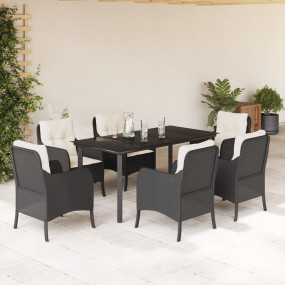 Garden Dining Set Black PE rattan 7 Piece Removable Cov...