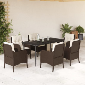 Garden Dining Set Brown PE Rattan 7-piece set Tough