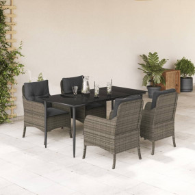 Garden Dining Set Grey PE rattan, Steel, Tempered Glass...