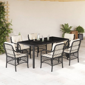 Garden Dining Set Black, Cream White