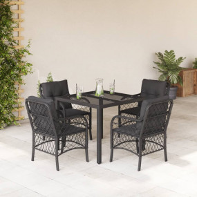 Garden Dining Set Black Poly Rattan 5 Piece