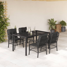 Garden Dining Set Black PE rattan Large UV-resistant ma...