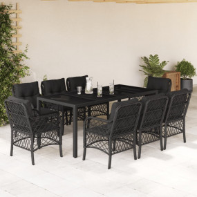Garden Dining Set Black PE rattan Washable Covers