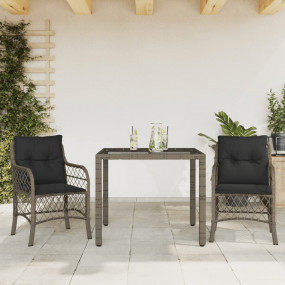 Bistro Set Grey PE Rattan, Powder-Coated Steel, Tempere...