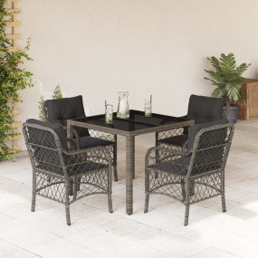 Garden Dining Set Gray PE rattan Medium Removable Cover...
