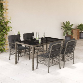 Garden Dining Set Grey PE Rattan 5 Piece UV-resistant m...