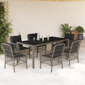 Garden Dining Set Grey PE Rattan 7 Piece UV-resistant m...