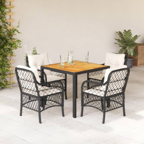 Garden Dining Set Black and Cream White
