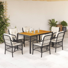 Garden Dining Set Black PE Rattan Large Removable Cover...
