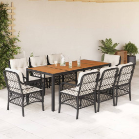 Garden Dining Set Black, Cream white Poly Rattan Large
