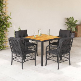 Garden Dining Set Black PE rattan Removable Covers