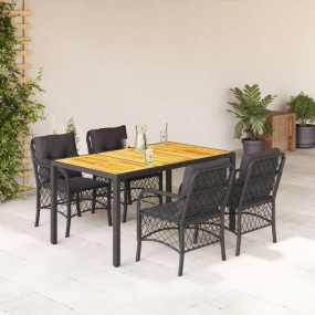 Garden Dining Set Black PE Rattan Medium Removable Cove...
