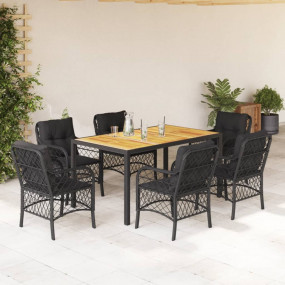 Garden Dining Set Black PE Rattan 7 Piece Removable Cov...
