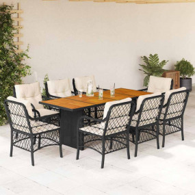 Garden Dining Set Black, Cream White