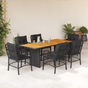 Garden Dining Set Black PE Rattan, Powder-Coated Steel,...