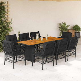 Garden Dining Set Black PE Rattan Fits 8 people