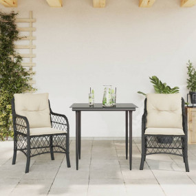 Bistro Set Black PE rattan, tempered glass, powder-coat...