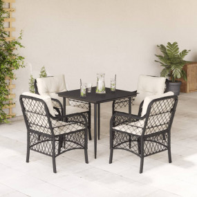 Garden Dining Set Black Poly Rattan Medium Removable Co...