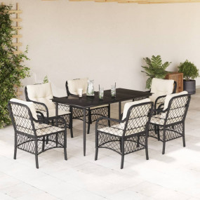 Garden Dining Set Black and Cream White