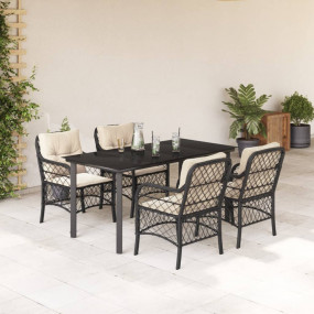 Garden Dining Set Black with cream cushions