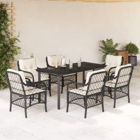 Garden Dining Set Black, Cream white