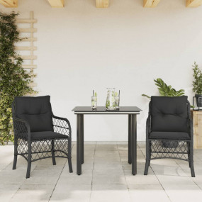 Bistro Set Black Poly Rattan, Steel, Tempered Glass, Po...