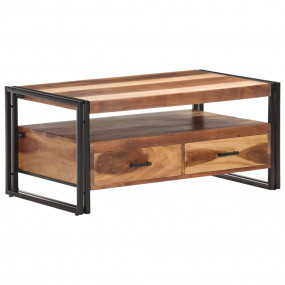 Coffee Table Brown and black Solid Acacia Wood, Powder-...